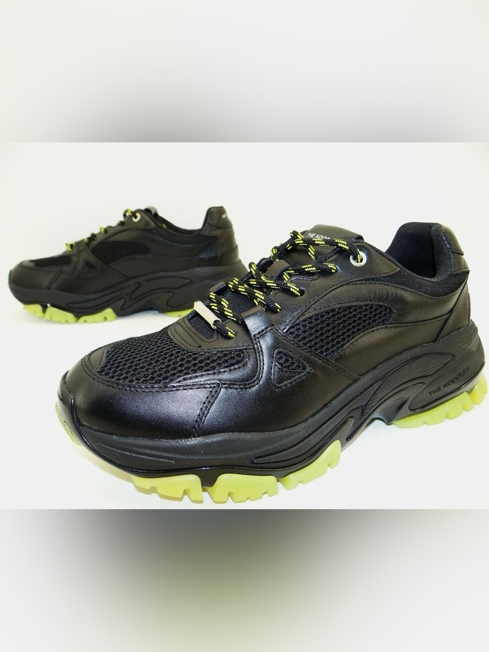 NIB The Kooples Black Leather Chunky Sole Sneakers Mesh Accent Size 41/ US 8